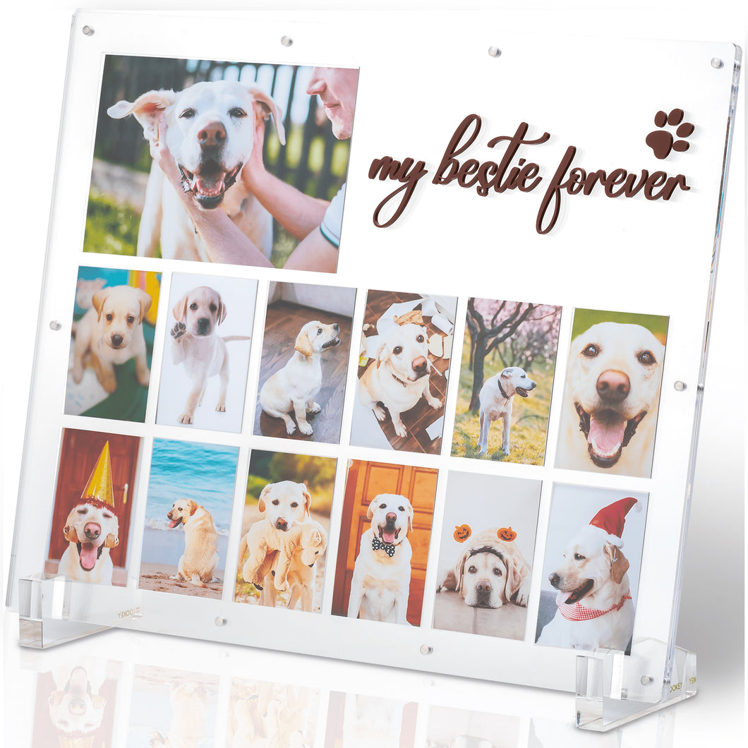 LOOKEY My Bestie Forever Pet Keepsake Picture Frame - Acrylic Magnetic Collage for Precious Moments with Dogs, Cats, and other Fur Babies, Memorial, Birthday Gift, Pet Lovers Home Décor